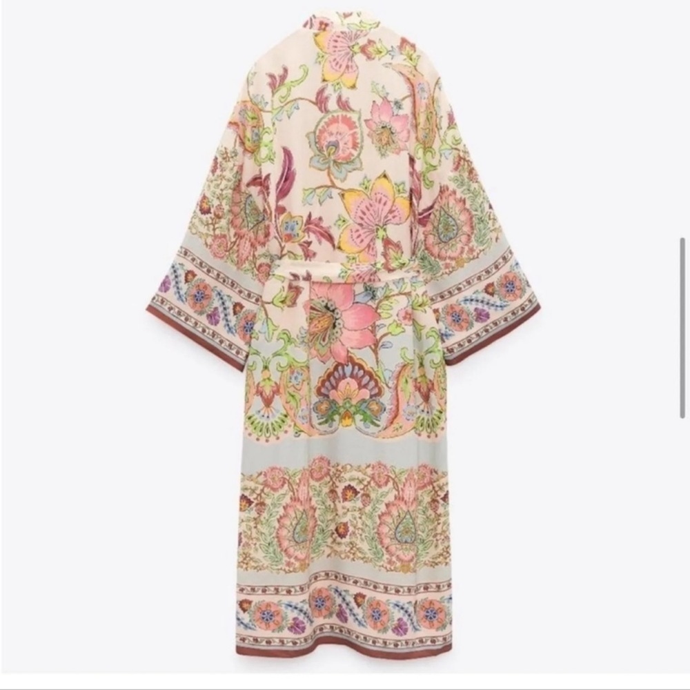 Zara Floral Printed Long Kimono Belted Bohemian Blogger - Picture 15 of 15